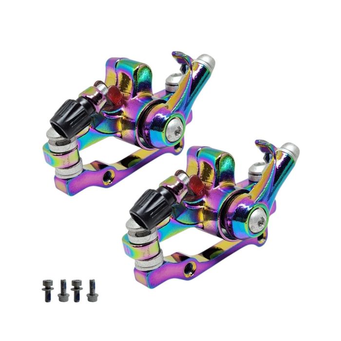 Pinças Freio A Disco Mecânico C/ Adaptador Rainbow Oil Slick Camaleão