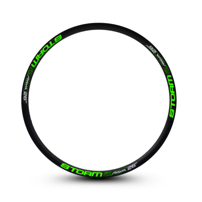 Aro 26 X 36f Freeride Rava Storm Alumínio Anodizado Preto Fosco e Verde