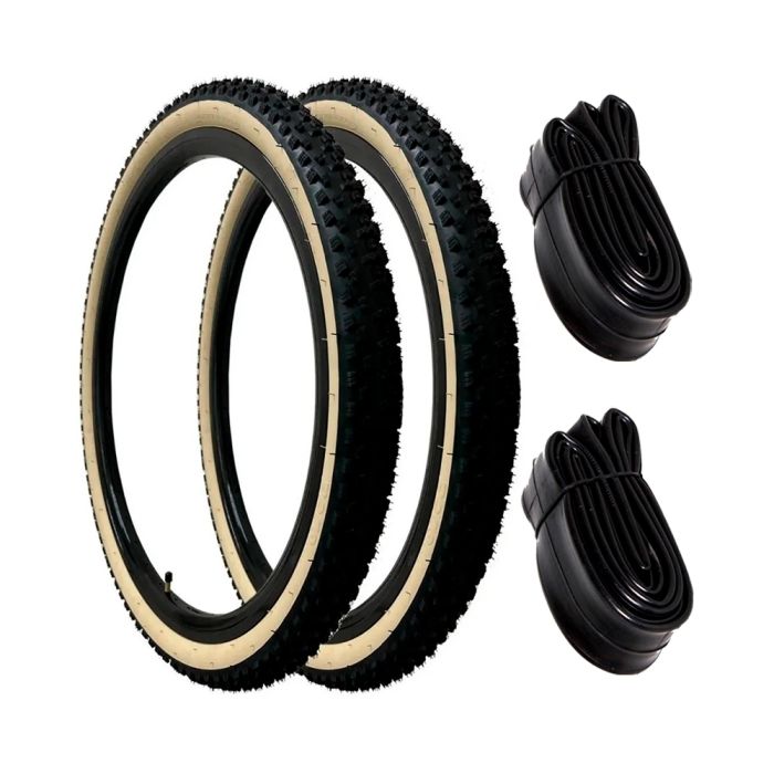 Par Pneu Paco Nomad Aro 29 x 2.10 Faixa Bege 54-622 mm + 2 Câmaras Paco 29x1.95 Bico Grosso
