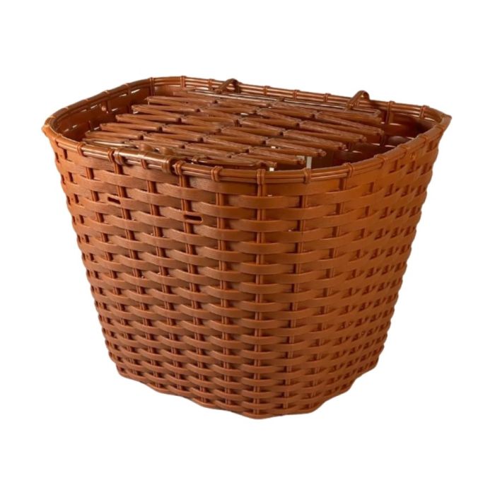 Cesta Cestinha para Bicicleta retro Marrom em Pl&aacute;stico com Tampa