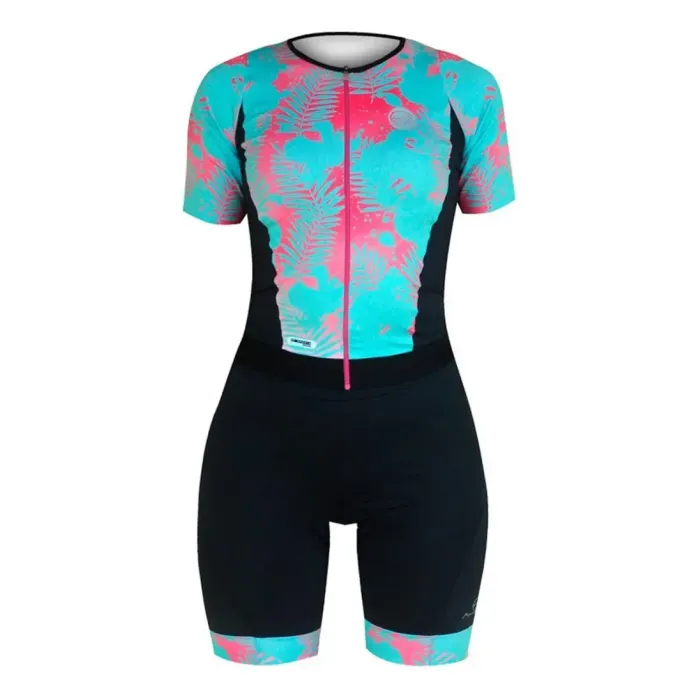 Macaquinho Ciclismo Feminino Mauro Ribeiro Leaf Azul