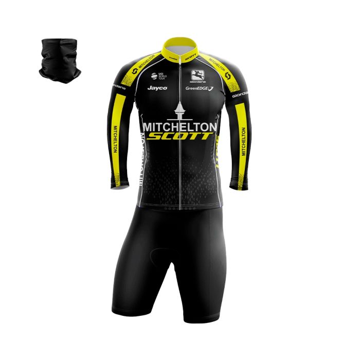 Conjunto Ciclismo Bermuda e Camisa Longa Scott Mitchelton Forro Espuma + Bandana