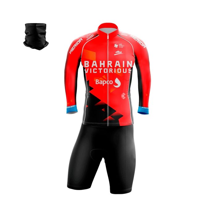 Conjunto Ciclismo Bermuda e Camisa Manga Longa Bahraim Victorious Forro Espuma + Bandana