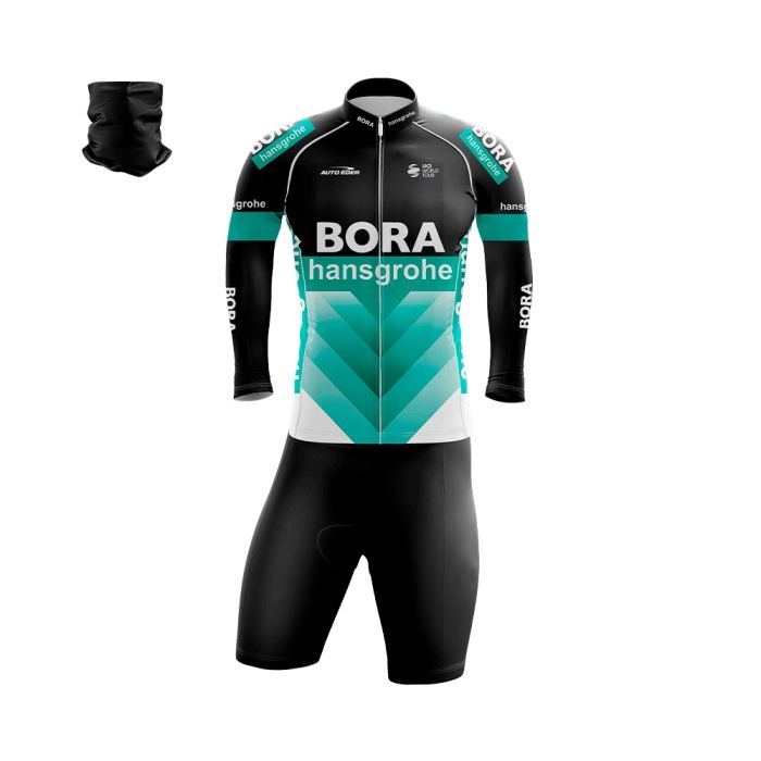 Conjunto Ciclismo Bermuda e Camisa Manga Longa Bora Forro Espuma + Bandana