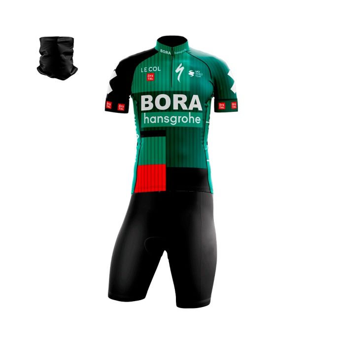 Conjunto Ciclismo Bermuda e Camisa Bora Hansgrohe Forro Espuma + Bandana