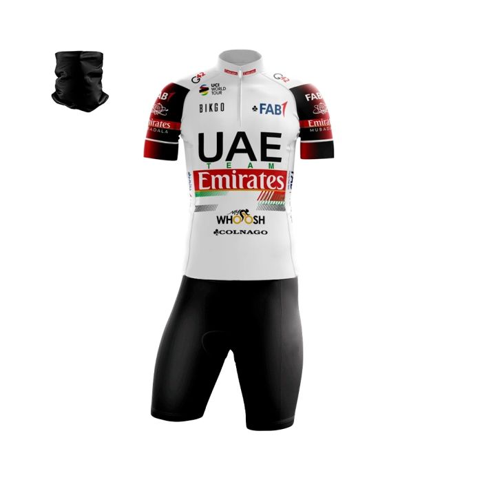 Conjunto Ciclismo Bermuda e Camisa UAE Emirates Forro Espuma + Bandana