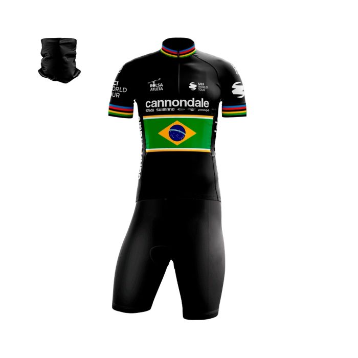 Conjunto Ciclismo Bermuda e Camisa Cannondale Brasil Forro Espuma + Bandana