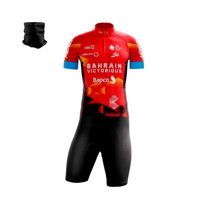 Conjunto Ciclismo Bermuda e Camisa Bahrain Victorious Forro Espuma + Bandana