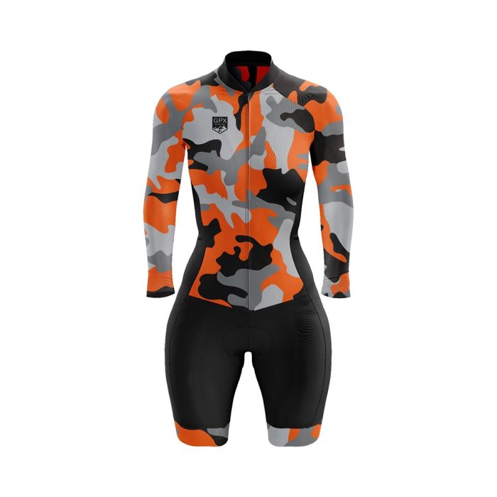 Macaquinho Ciclismo Manga Longa Feminino GPX Elite Camuflada