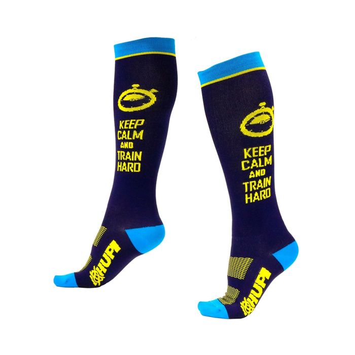 Meia Cano Longo Hupi Keep Calm and Train Hard Azul - 30 cm