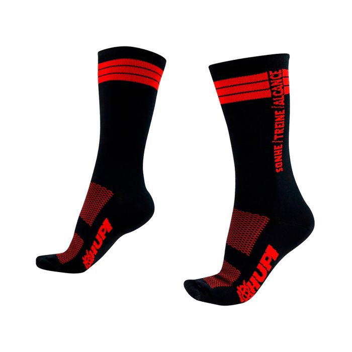 Meia Ciclismo Cano Médio Hupi Sonhe Treine Alcance Preto/Vermelho