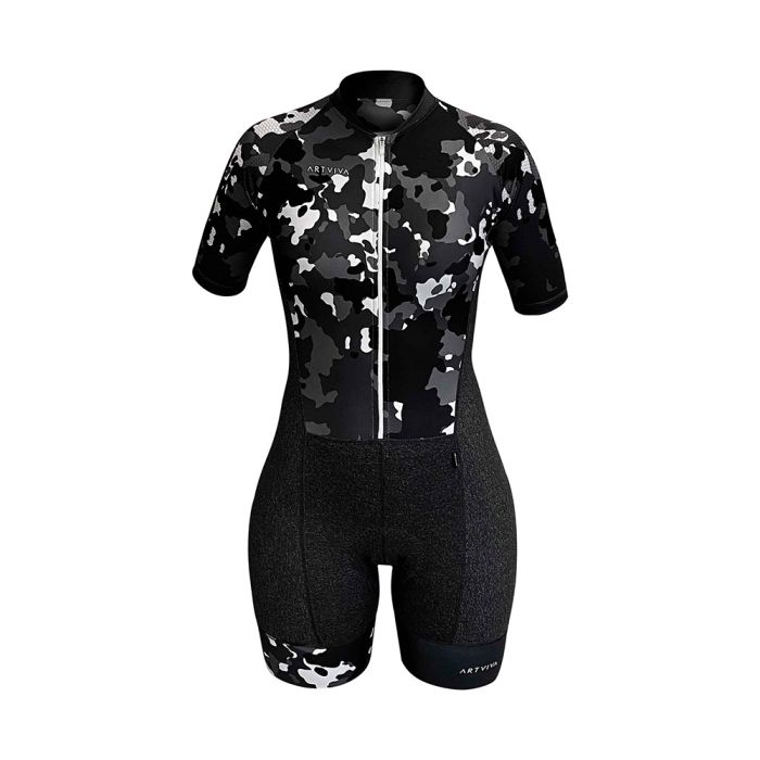 Macaquinho Ciclismo Feminino Artviva Camuflado Cinza