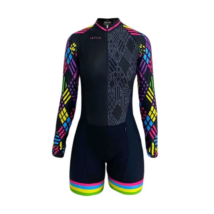 Macaquinho Ciclismo Manga Longa Feminino Artviva Polygons