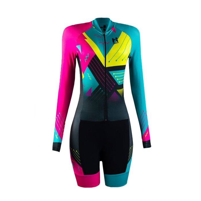 Macaquinho Ciclismo Manga Longa Feminino Agah Geometric