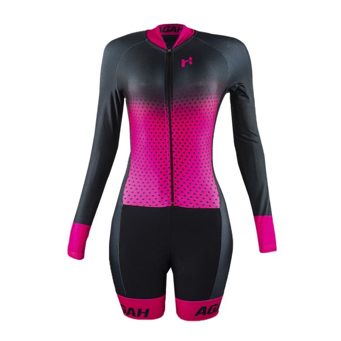 Macaquinho Ciclismo Manga Longa Feminino Agah Vintage Pink 