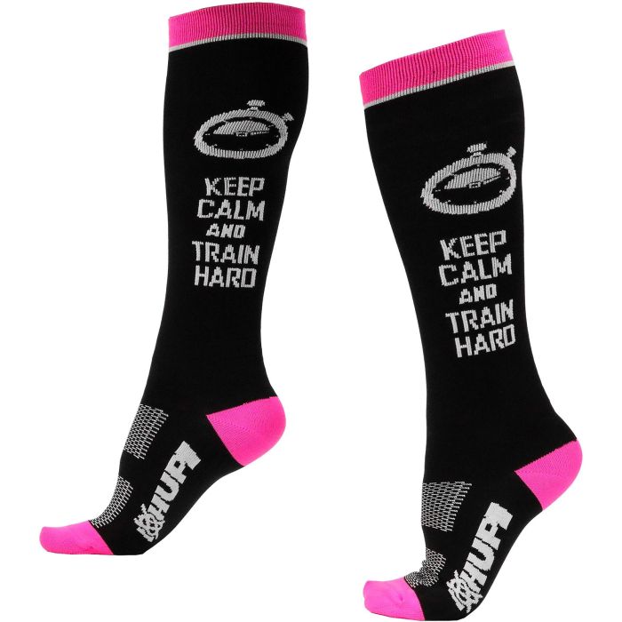 Meia Cano Longo Hupi Keep Calm and Train Hard Rosa - 30 cm