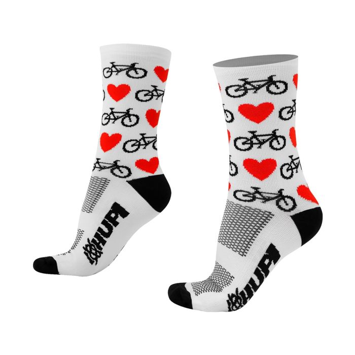 Meia Ciclismo Cano Longo Hupi Love Bike Branco