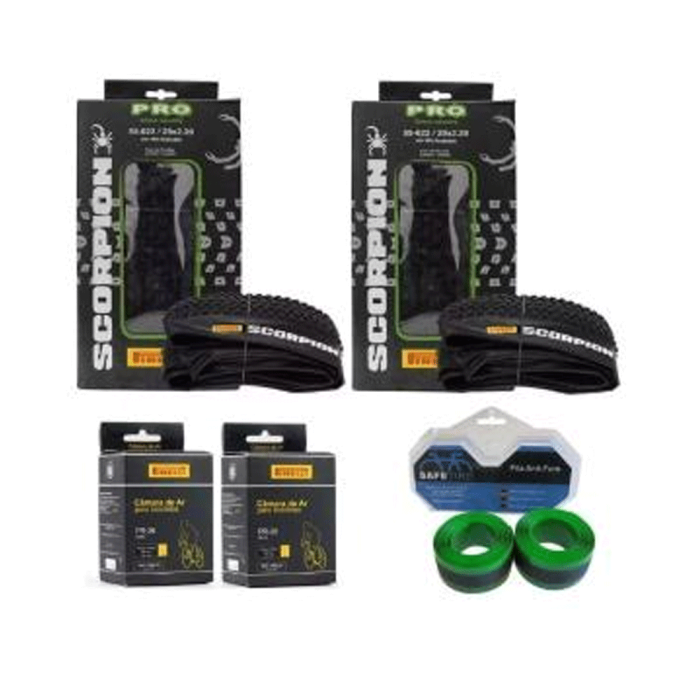 Kit Pneus MTB Pirelli Scorpion 29 2.2 + Câmaras de Ar e Fitas Anti Furo