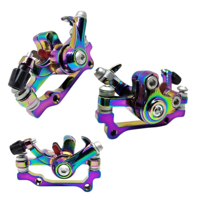 Pinças Freio A Disco Mecânico C/ Adaptador Rainbow Oil Slick Camaleão