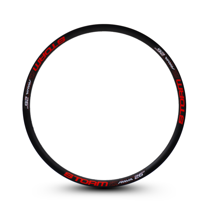 Aro 26 X 36f Freeride Rava Storm Alumínio Anodizado Preto Fosco e Vermelho